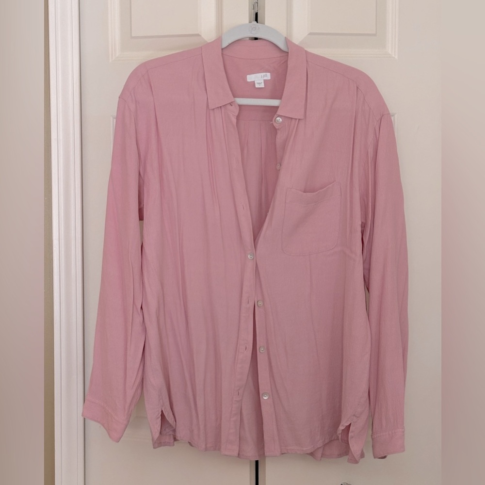 J Jill Gauze oversize pink, button down, long sleeve shirt, XL gauze material